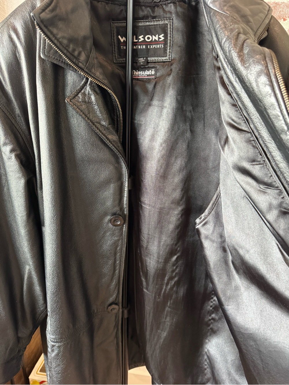Wilson's Leather Vintage Black Genuine Leather Car / Trench Coat - Large - Picture 6 of 16